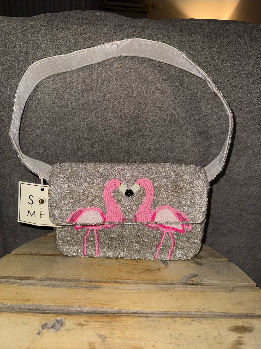 Sol And Mer Flamingos Beaded Bag NWT